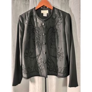 Che Studio Women's Beaded Embroidered Fully Lined Blazer Jacket Black Size 14